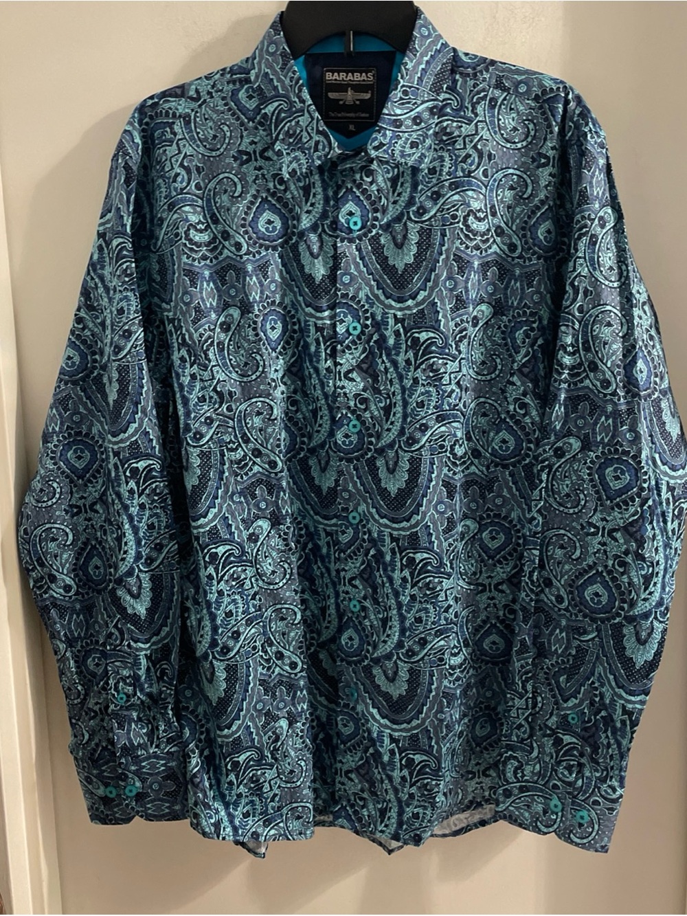 NWOT Barabas XL Blue/Green Paisley cotton button up long sleeve shirt